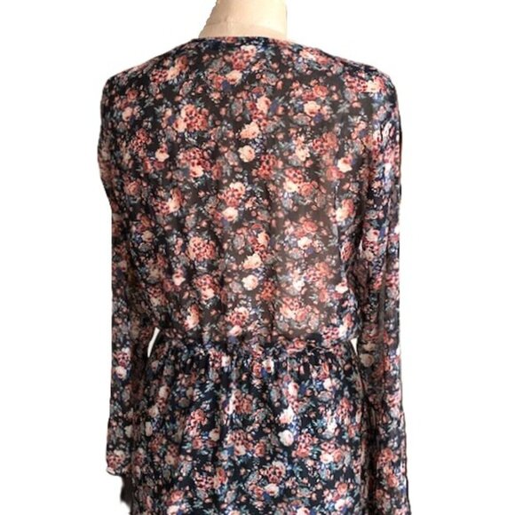 Zara maxi dark floral print chiffon long sleeve dress - Picture 13 of 16
